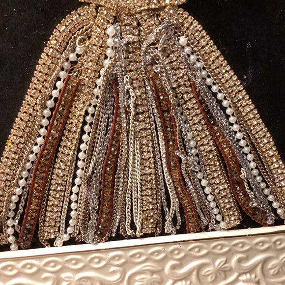 Jewelry art gown upcycled vintage chains bracelet Lenox frame gold brooches Art - Picture 3 of 5